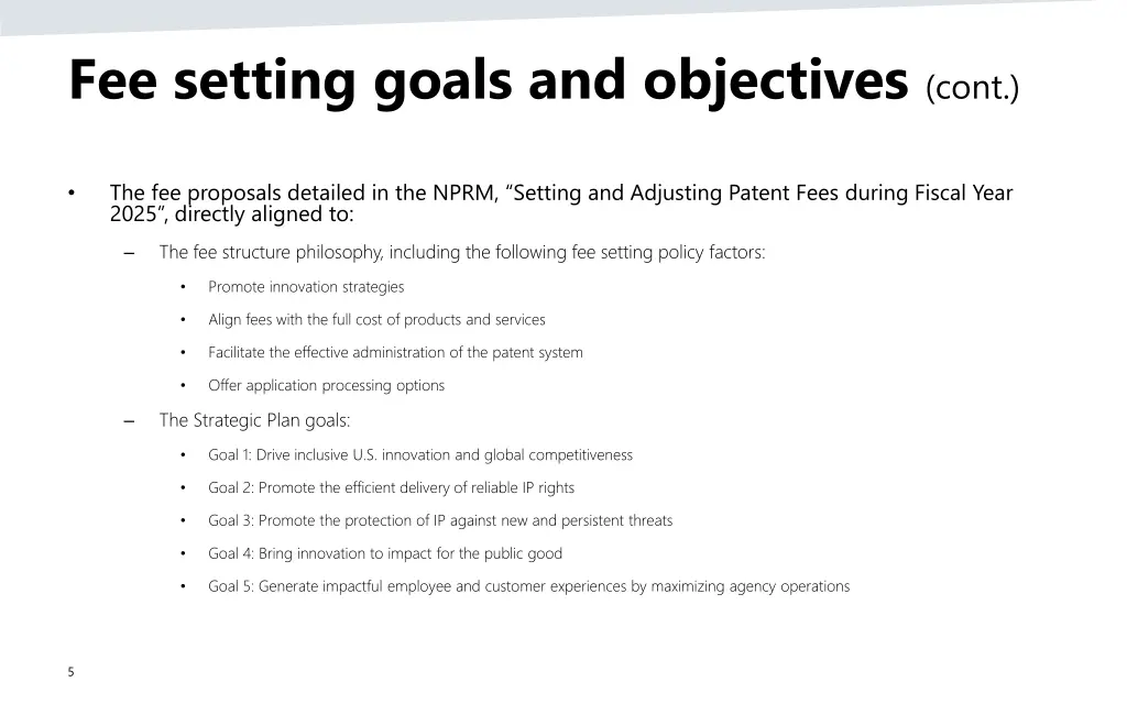 fee setting goals and objectives cont