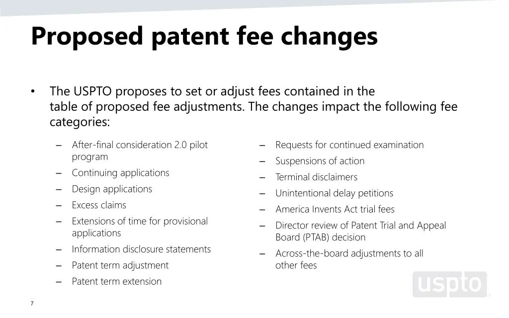 proposed patent fee changes