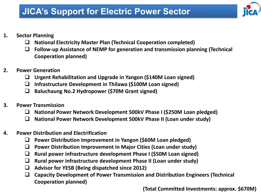 jica s support for electric power sector