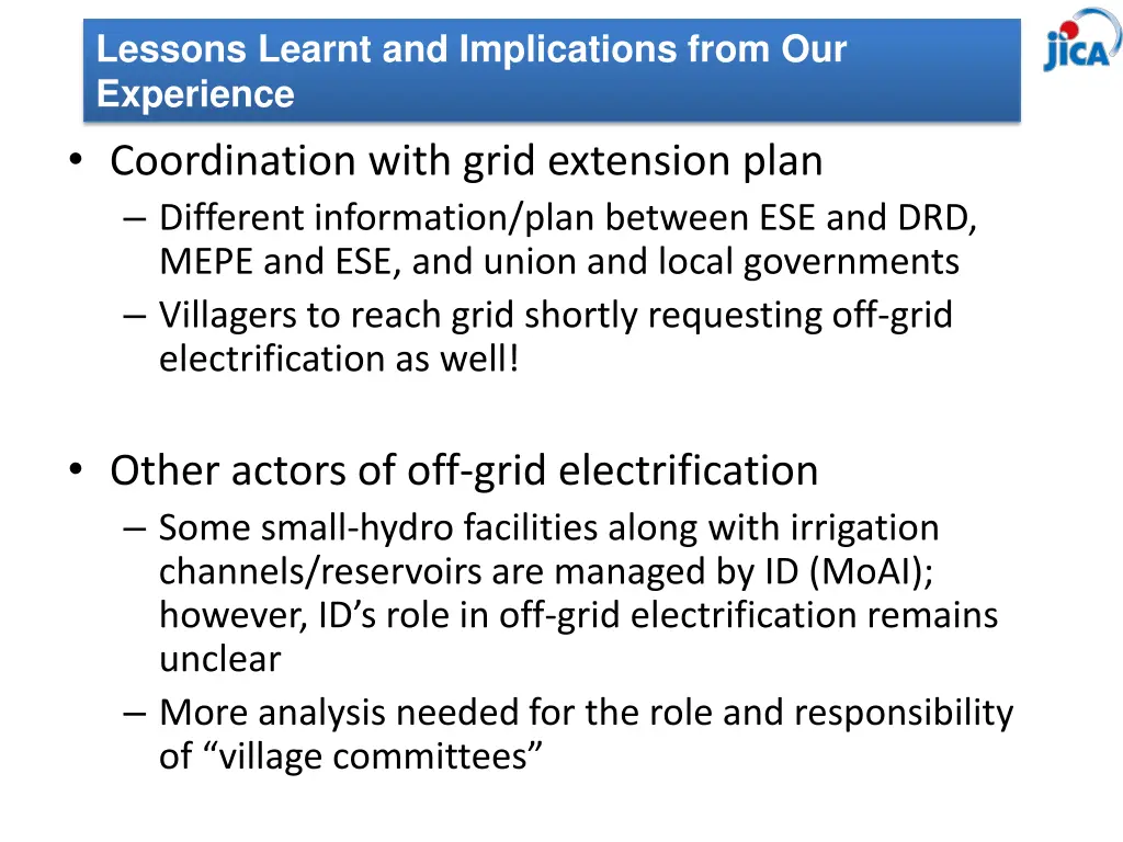 lessons learnt and implications from