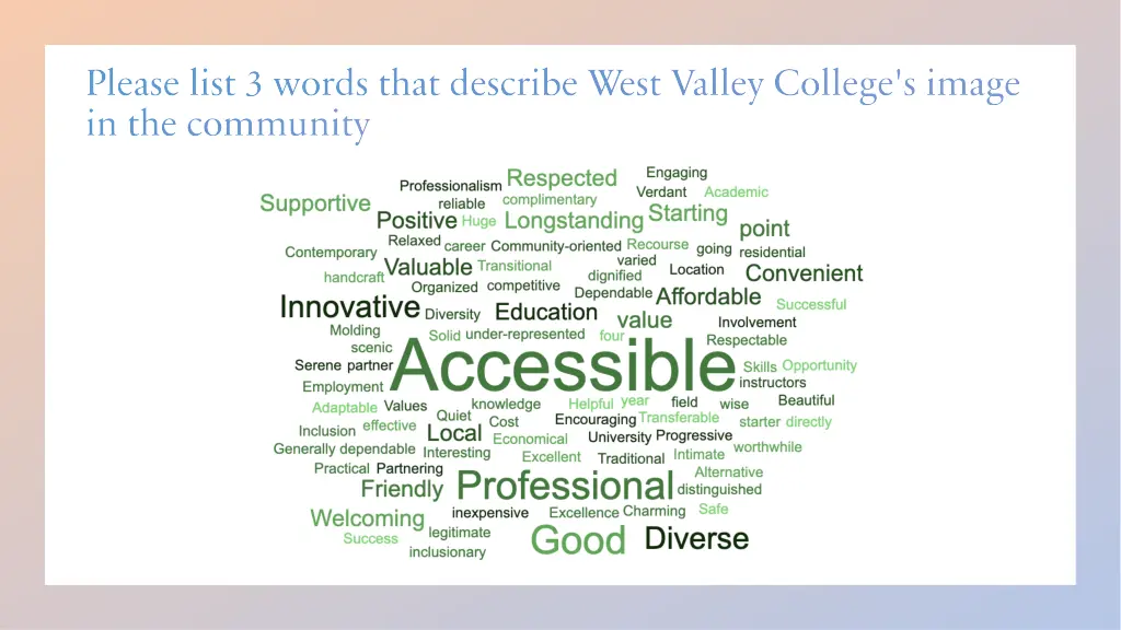 please list 3 words that describe west valley