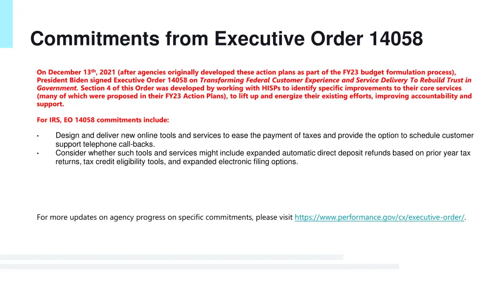 commitments from executive order 14058