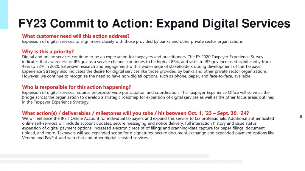 fy23 commit to action expand digital services