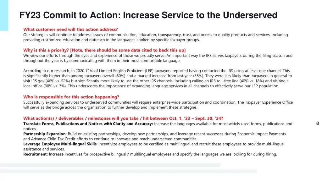 fy23 commit to action increase service