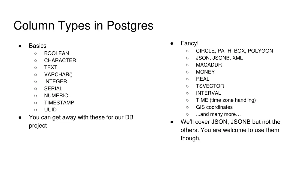 column types in postgres