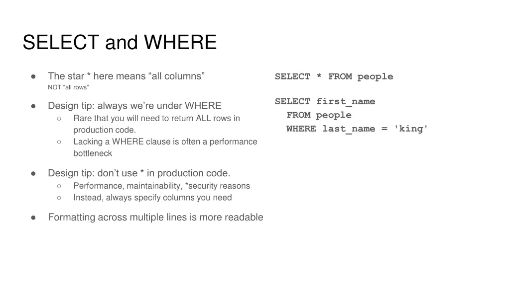 select and where