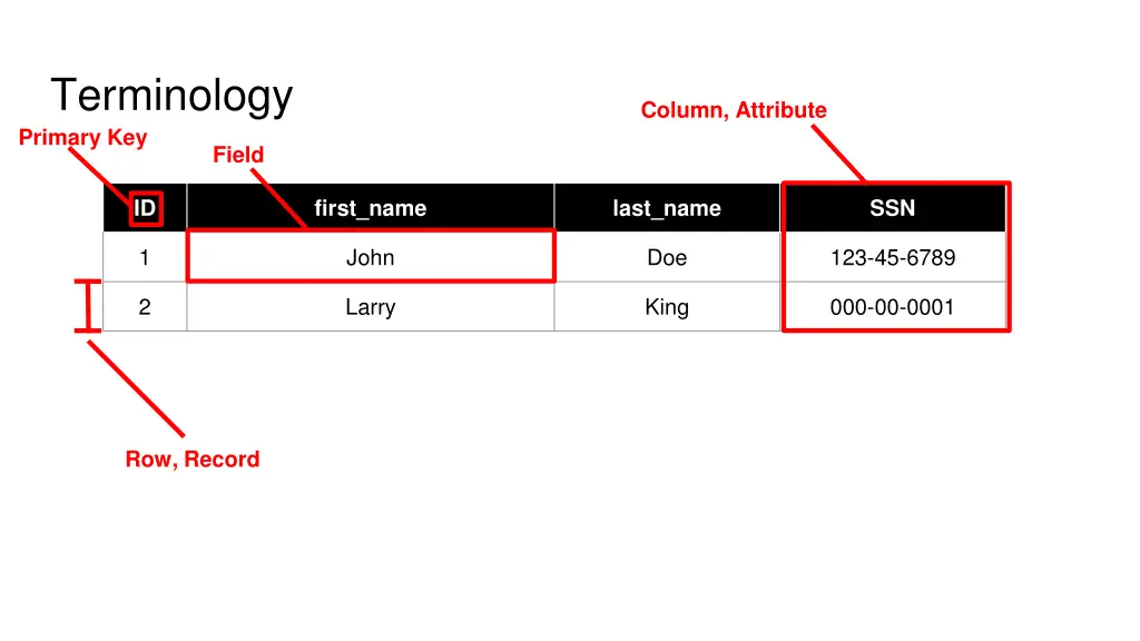 terminology primary key