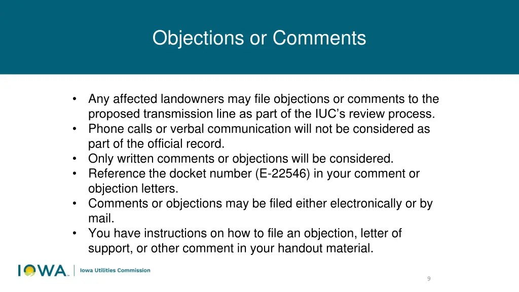 objections or comments