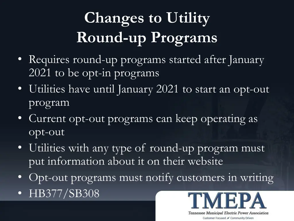 changes to utility round up programs requires