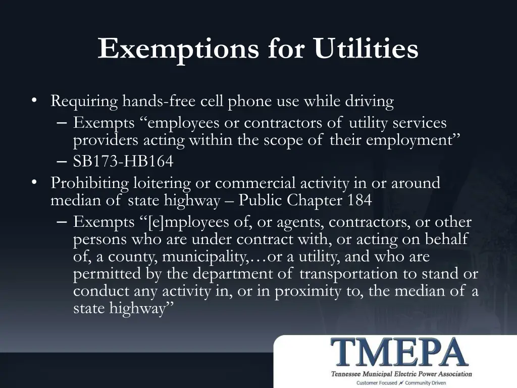 exemptions for utilities