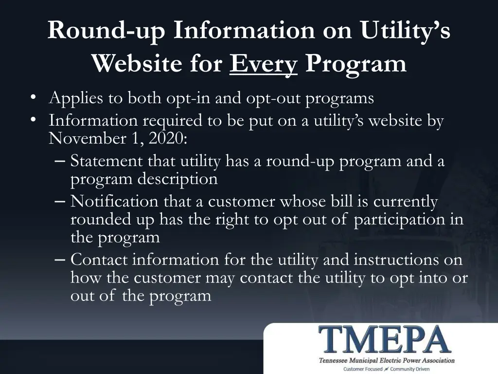 round up information on utility s website