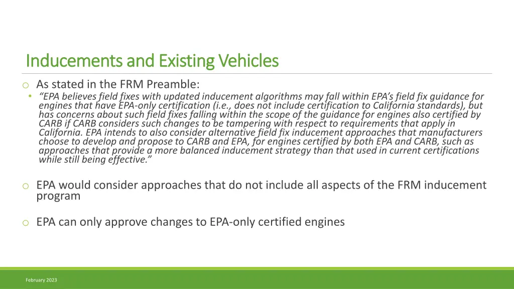 inducements and existing vehicles inducements