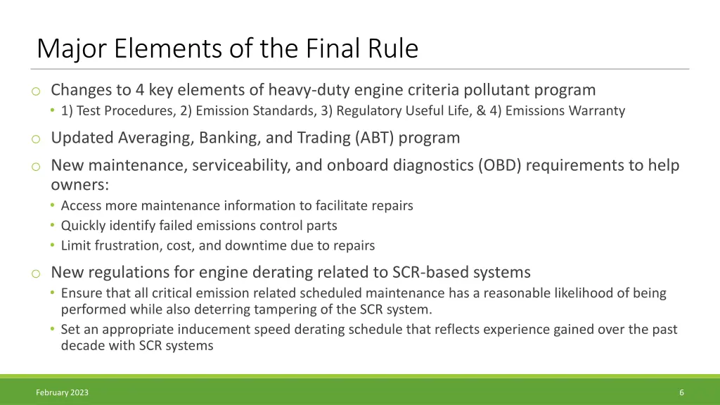 major elements of the final rule