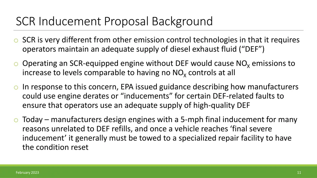 scr inducement proposal background