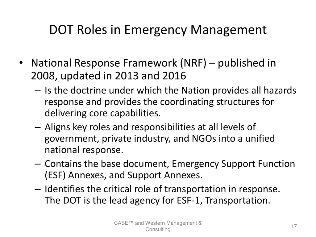 dot roles in emergency management 1