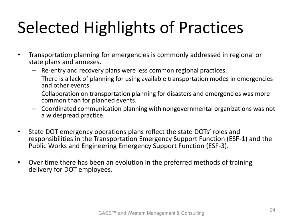 selected highlights of practices