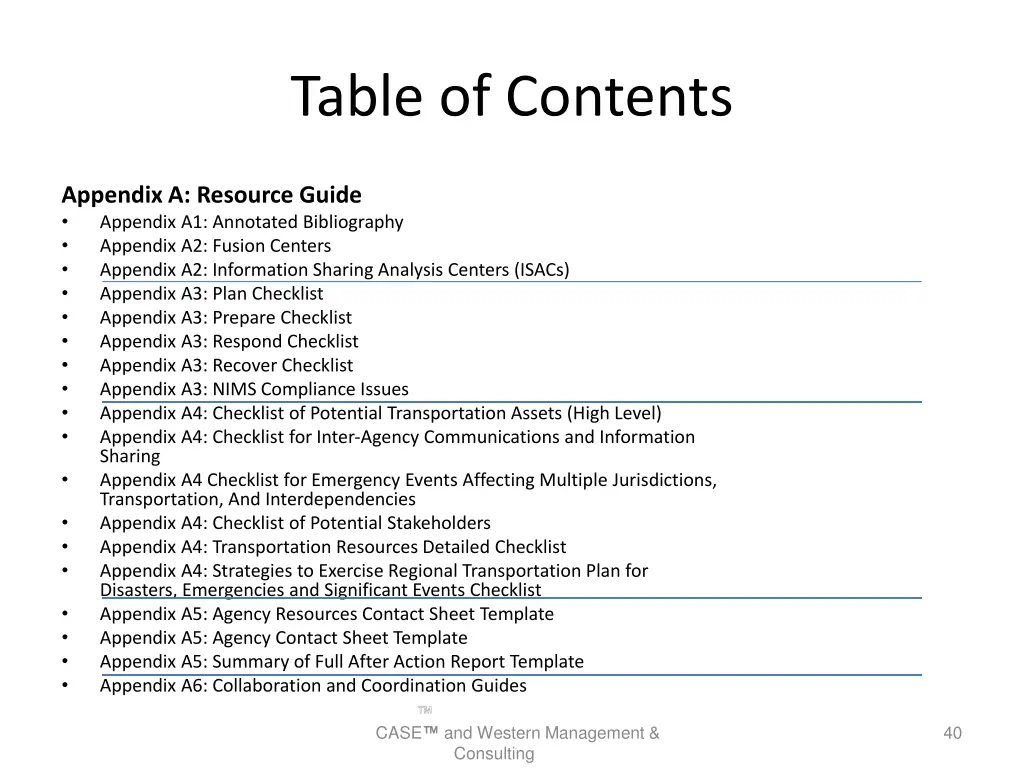 table of contents 1