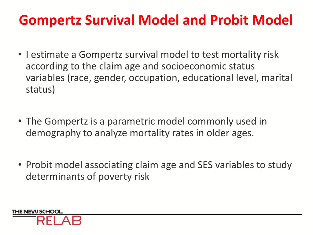 gompertz survival model and probit model