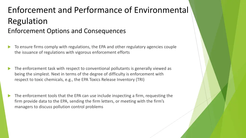 enforcement and performance of environmental