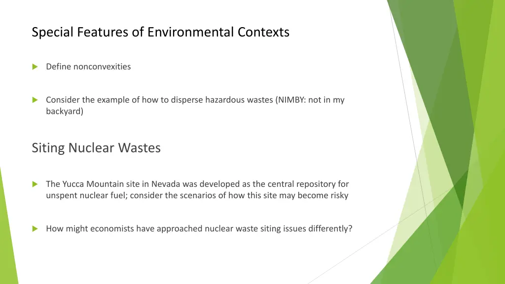 special features of environmental contexts