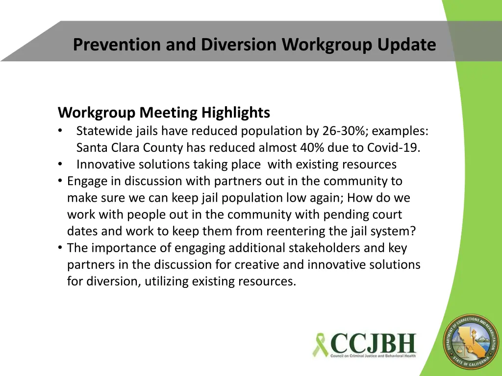 prevention and diversion workgroup update