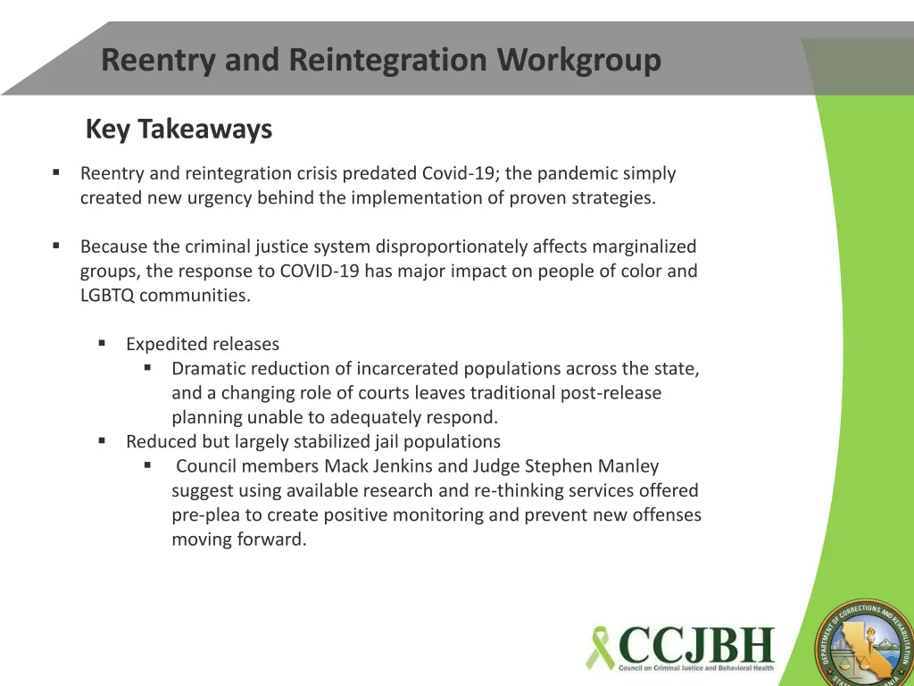 reentry and reintegration workgroup