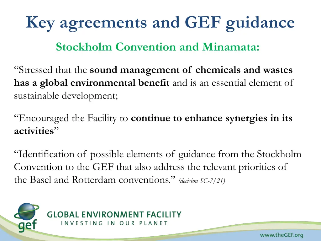 key agreements and gef guidance 4