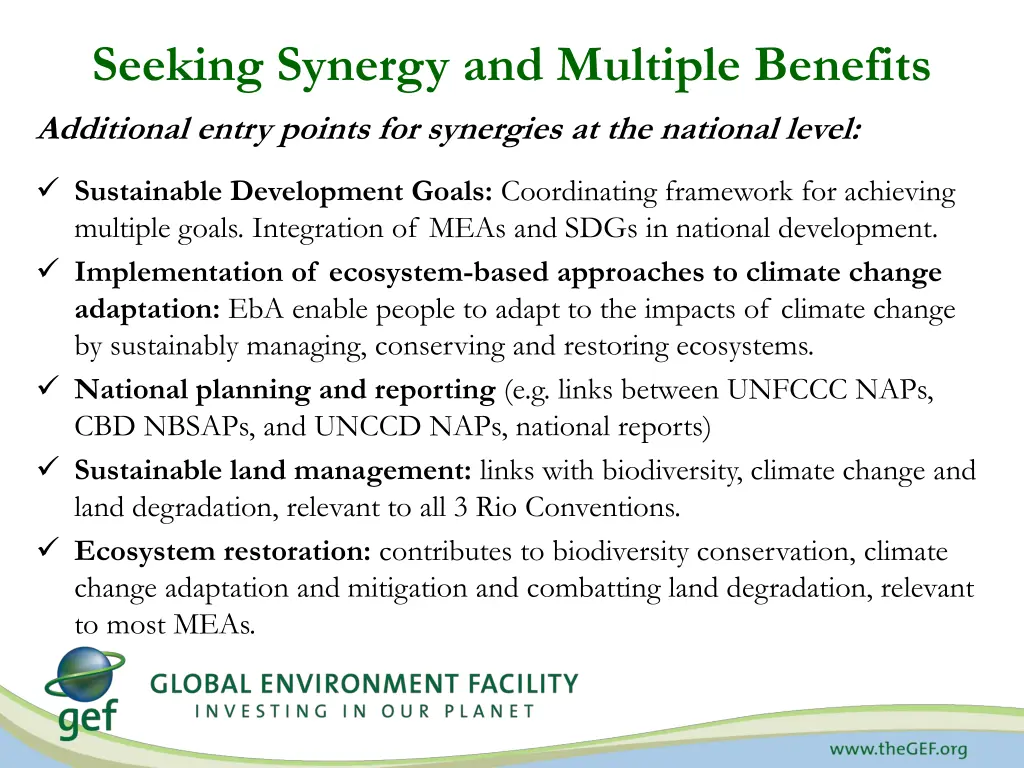 seeking synergy and multiple benefits 2