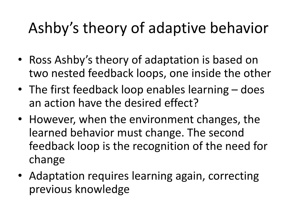 ashby s theory of adaptive behavior