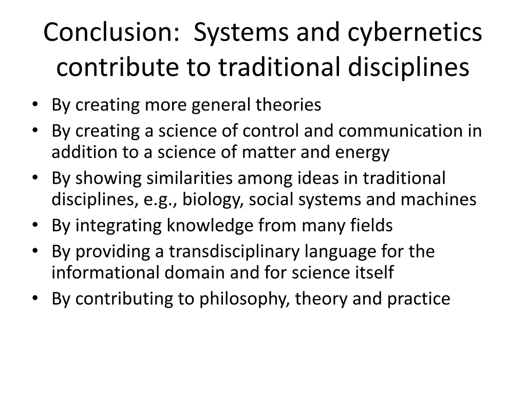 conclusion systems and cybernetics contribute