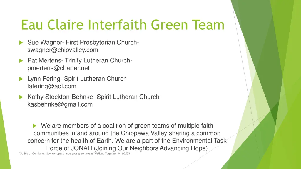 eau claire interfaith green team