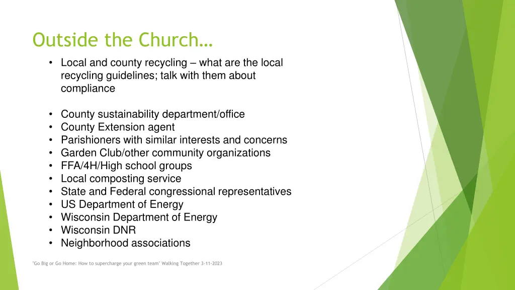 outside the church local and county recycling