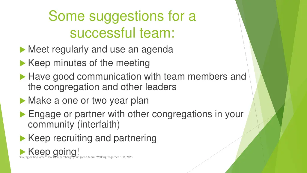 some suggestions for a successful team meet