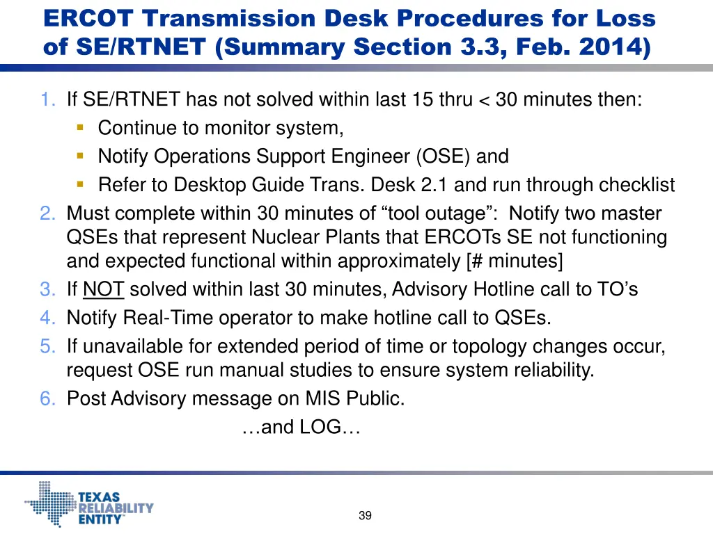 ercot transmission desk procedures for loss