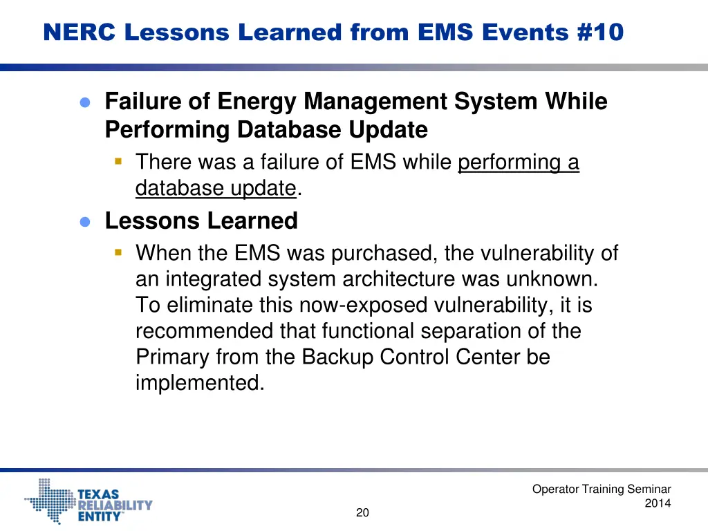 nerc lessons learned from ems events 10