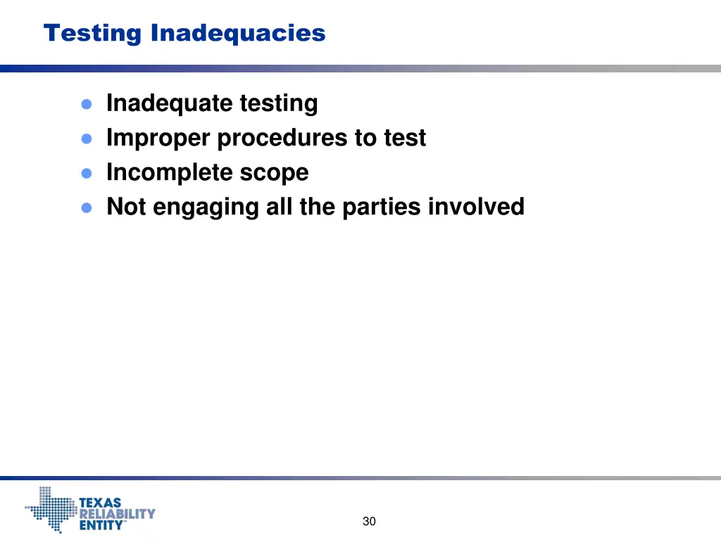 testing inadequacies