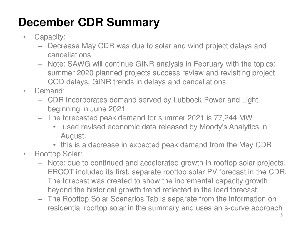 december cdr summary capacity decrease