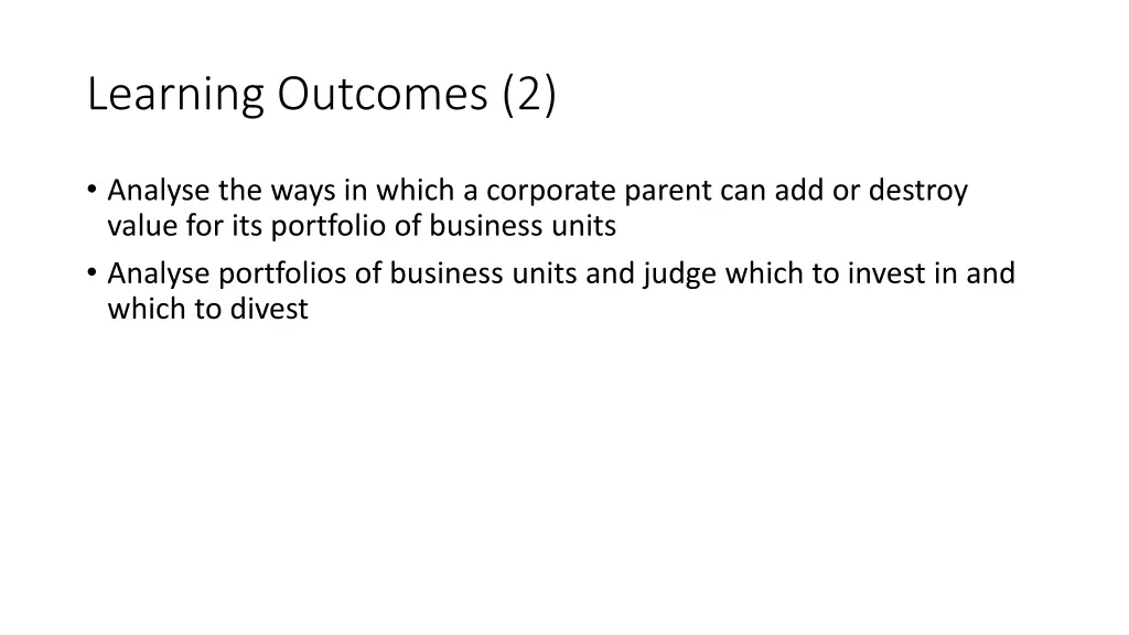 learning outcomes 2