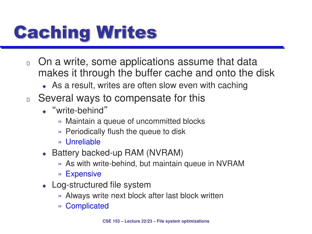 caching writes