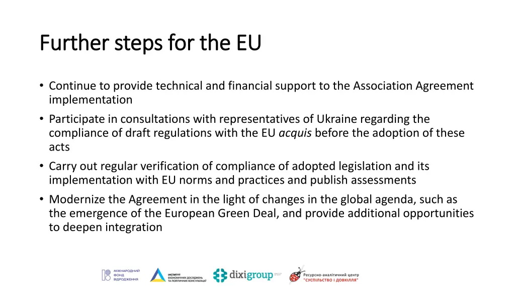 further steps for further steps for the eu