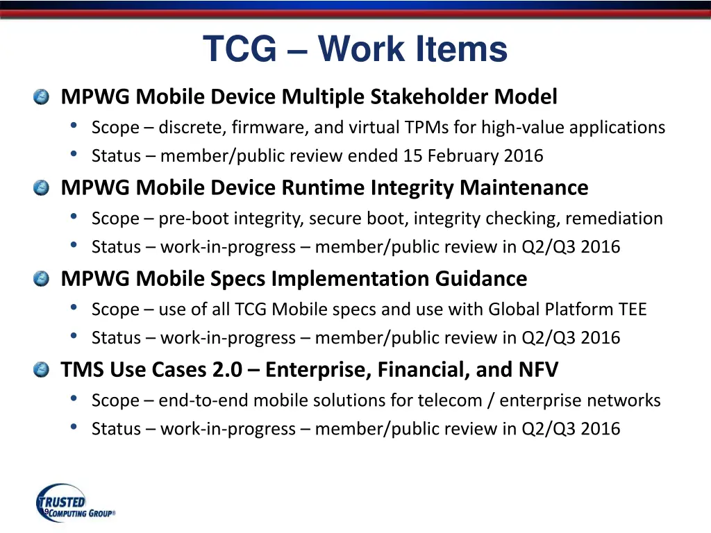 tcg work items