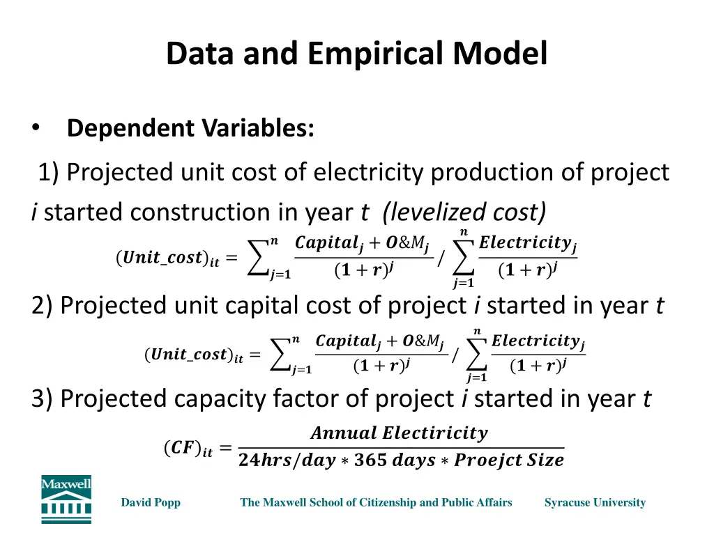 data and empirical model 1
