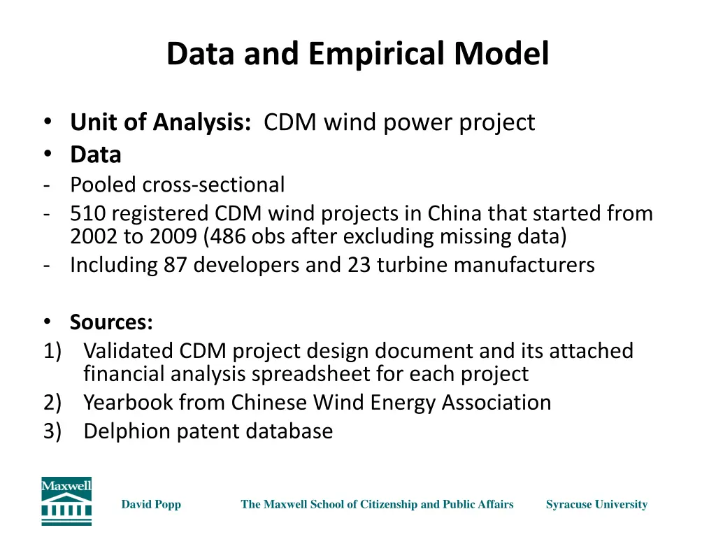 data and empirical model