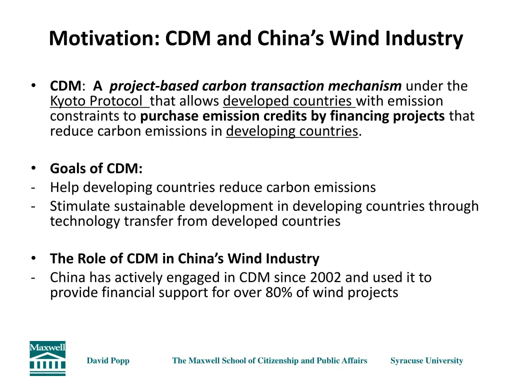 motivation cdm and china s wind industry