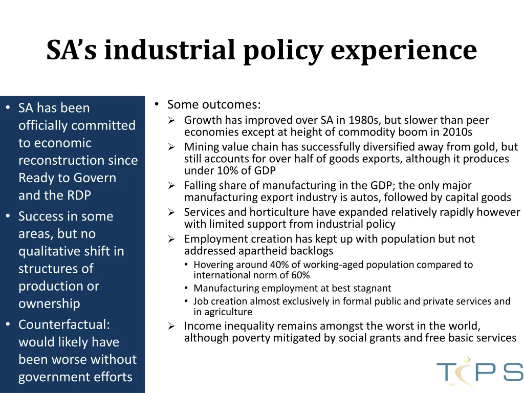 sa s industrial policy experience