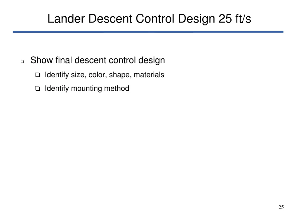 lander descent control design 25 ft s