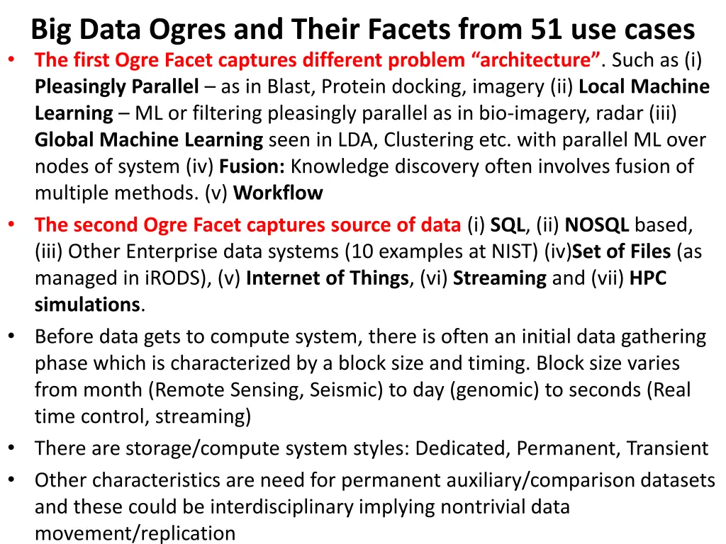 big data ogres and their facets from 51 use cases