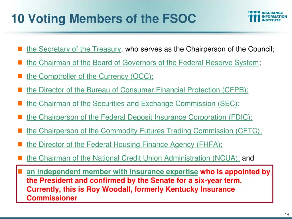 10 voting members of the fsoc