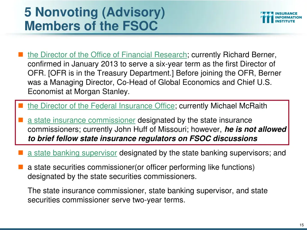 5 nonvoting advisory members of the fsoc