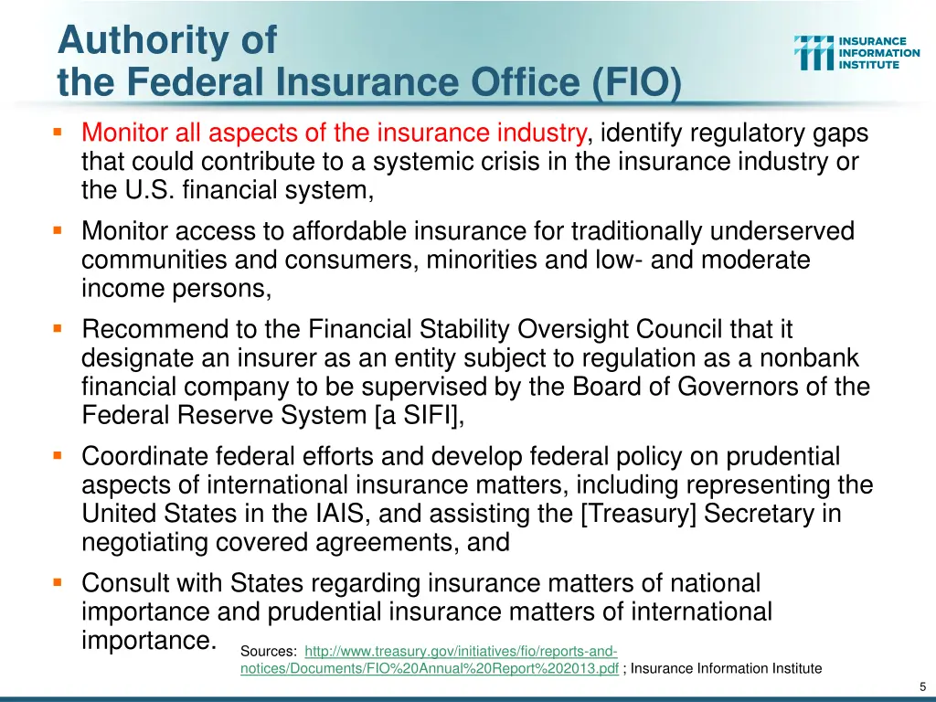 authority of the federal insurance office